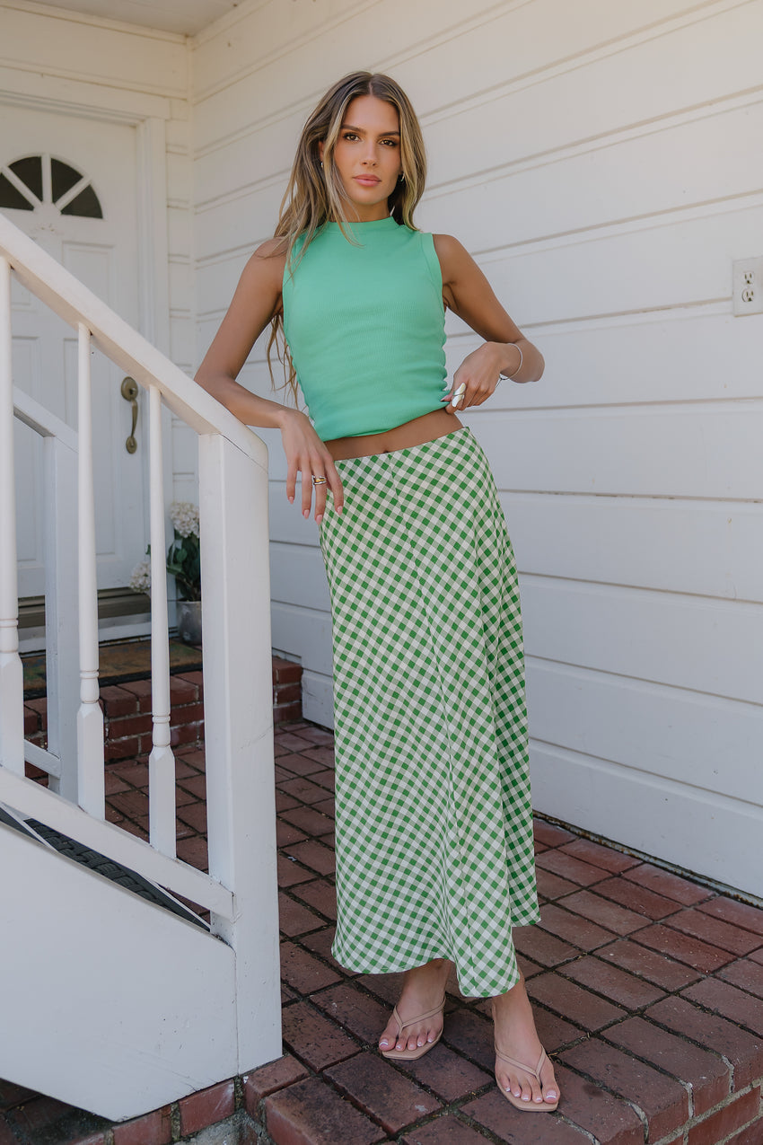 Posie Gingham Maxi Skirt in Green - FINAL SALE