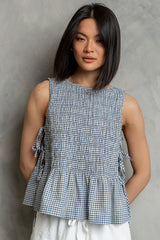 Jeremy Smocked Blouse in Blue - FINAL SALE