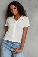Velma Textured Button Up in Cream - FINAL SALE