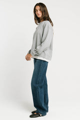 Ava Double Layer Crewneck in Heather Grey