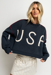 USA Oversized Sweater in Navy - FINAL SALE