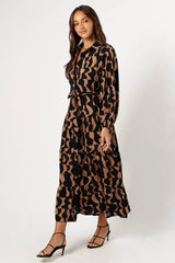 Lincoln Long Sleeve Maxi Dress - Black/Beige