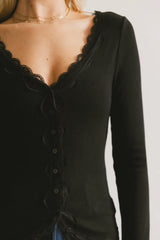Logan Lace Trim Top in Black - FINAL SALE