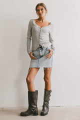 Logan Lace Trim Top in Grey - FINAL SALE