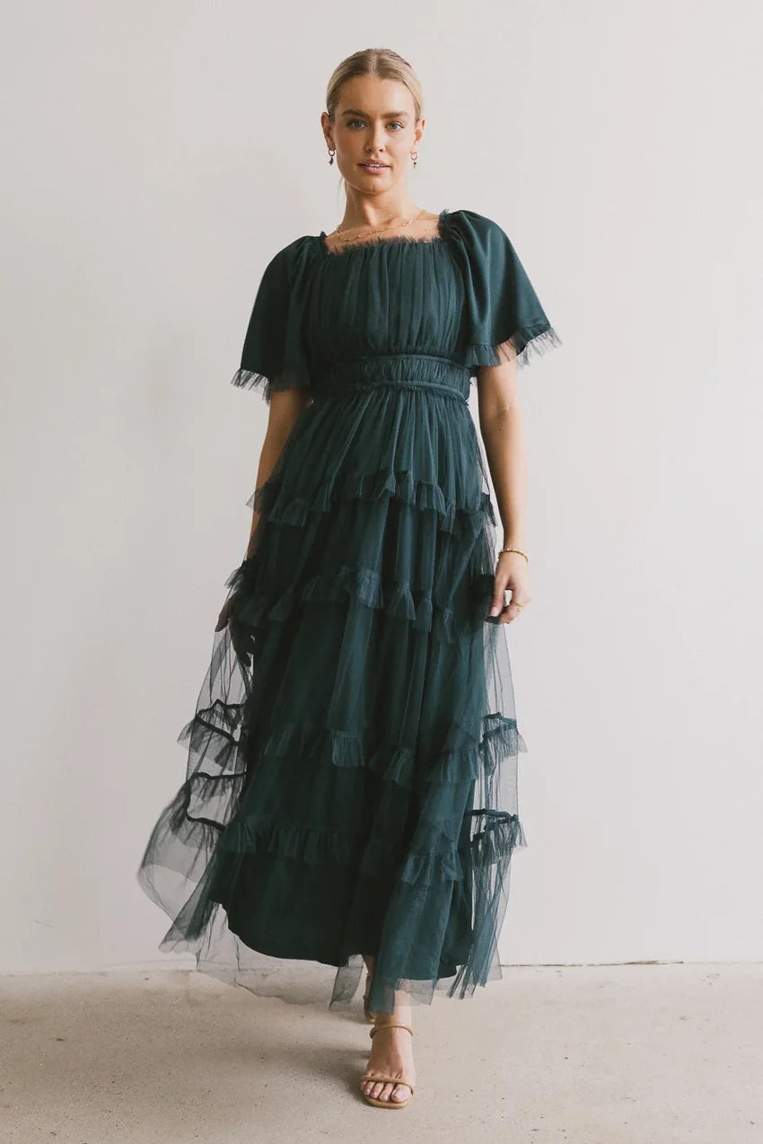 Eugena Ruffled Maxi Dress in Hunter Green - FINAL SALE