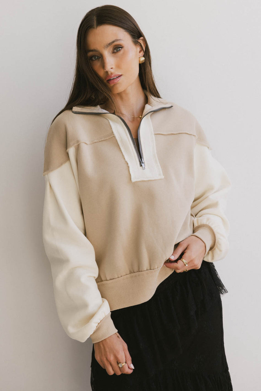 Zeya Half Zip Sweatshirt in Tan - FINAL SALE