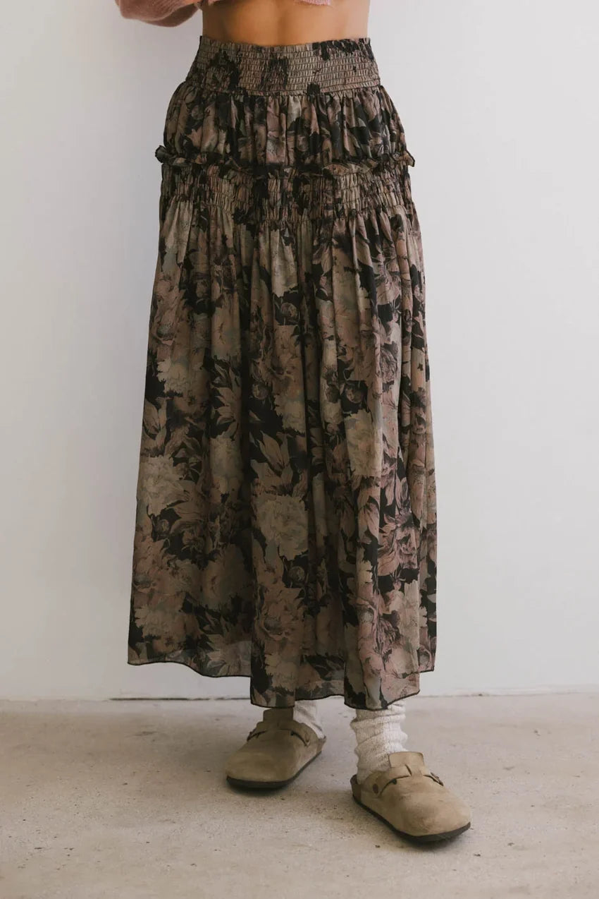 Heather Floral Maxi Skirt in Black - FINAL SALE