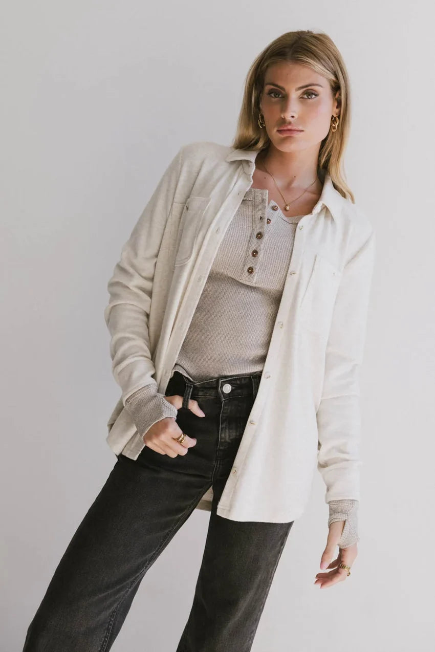 Mada Fleece Button Up in Oatmeal - FINAL SALE