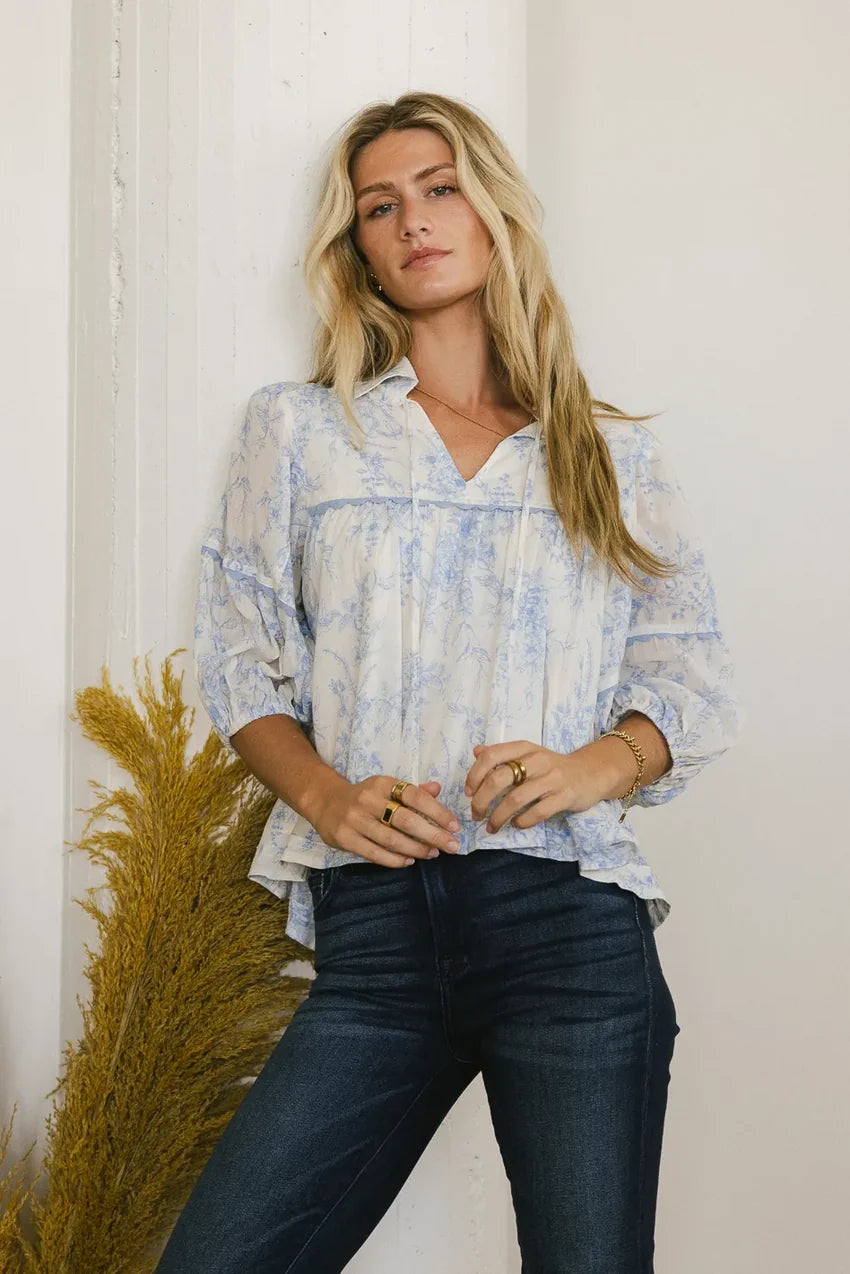 Madison Floral Blouse in Blue - FINAL SALE