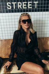 Liberty Sheer Button Up Blouse in Black - FINAL SALE