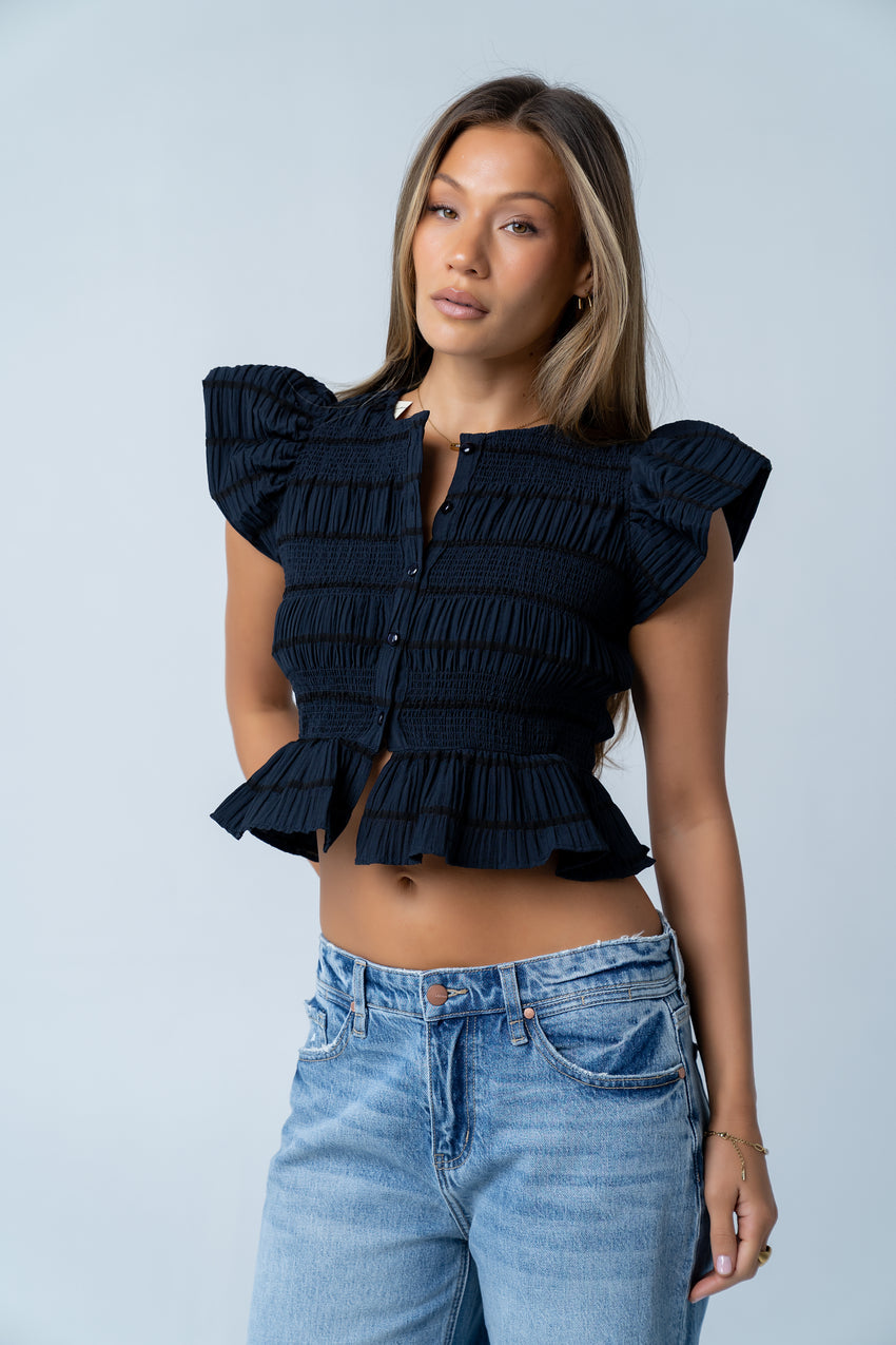 Holly Smocked Blouse in Navy - FINAL SALE