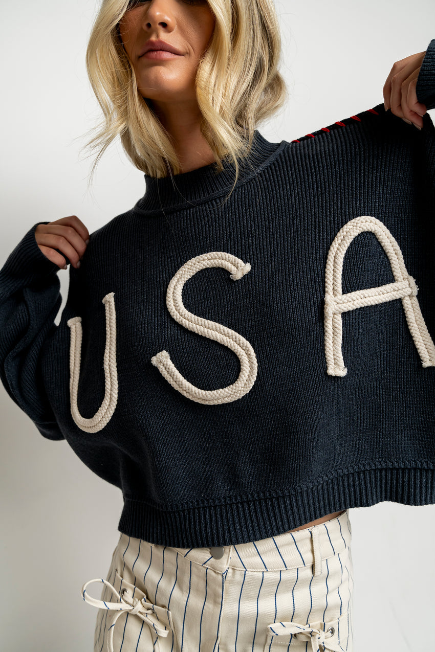USA Oversized Sweater in Navy - FINAL SALE