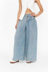 Melanie Striped Wide Leg Pants in Light Wash - FINAL SALE