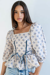 Jerzey Floral Peplum Blouse in Ecru - FINAL SALE
