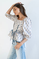 Jerzey Floral Peplum Blouse in Ecru - FINAL SALE