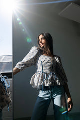 Jerzey Floral Peplum Blouse in Ecru - FINAL SALE