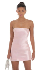Satin Pearl Open Back Dress In Pink